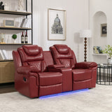 Home Theater Seating Manual Recliner Loveseat with Hide-Away Storage, Cup Holders and LED Light WF310726AAJ