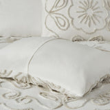 3 Piece Tufted Cotton Chenille Comforter Set Ivory/Taupe King/Cal King B03597182
