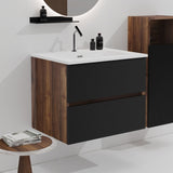 Gloria 24" Wall Mounted Soft Black & Walnut Bathroom Vanity with Integrated Ceramic Sink with W1865P252910