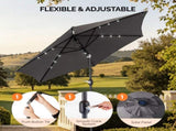 9ft Solar LED Patio Umbrella with Push Button Tilt & Crank, 6 Ribs Waterproof Polyester Outdoor 54326348