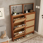 ZUN Rattan Shoe Cabinet for Entryway, Free Standing Shoe Rack with 3 Flip Drawers & Black Pegboard, W1801P172870