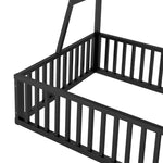 ZUN Twin Size Floor Bed Frame with Safety Fence, Metal Floor Bed with Desk and Storage Shelves, W1580P240068