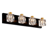 4-Light Matte Black Gold Bathroom Light Fixtures, Modern Vanity Lights with Crystal Glass Shade, W1592P233317
