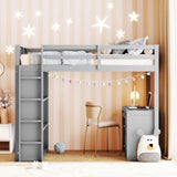 ZUN Twin Size Loft Bed with Ladder, Shelves, and Desk, Gray 83068138