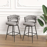 28" Bar Chair Linen Woven Bar Stool Set of 2,Black legs Barstools No Adjustable Kitchen Island W2189131981