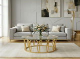 Gold Round Coffee Table, Modern Glass Top Center Table with Luxury Golden Metal Frame, Decorative N735P503635K