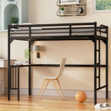 ZUN Twin Metal Loft Bed with Desk, Ladder and Guardrails,bookdesk under bed , Black 93749335