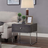 Grey Oak and Chrome Storage End Table B062P189217