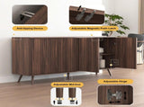 Sideboard Buffet Cabinet with Storage, Long Sideboard Storage Cabinet with 4 Doors, Wood Credenza W409P327406
