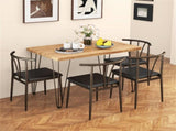 5-Piece Industrial Dining Table Set for 4, Rustic Oak Kitchen Table with 4 PU Leather Chairs 21772990