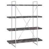 Rustic Grey Herringbone Bookcase with Full-Length Shelf B062P153825