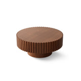 Round Coffee Table Handcrafted Relief Sturdy Pedestal Wooden Olive-Shaped Tea Table for Living Room W3081P255076