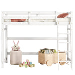 ZUN Twin Size High Loft Bed with inclined Ladder, Guardrails,White 52958115