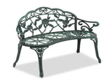 Outdoor Cast Aluminum Patio Bench, Porch Bench Chair with Curved Legs Rose Pattern, Antique Green 56157164