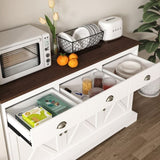 ZUN Farmhouse Buffet Cabinet with Storage,Sideboard with 3 Drawers,3 Doors Adjustable Shelves Console W760P214396