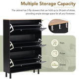 ON-TREND Narrow Design Tipping Bucket Shoe Cabinet with 3 Flip Drawers, Wood Grain Pattern Top WF308731AAB