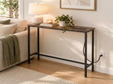 31.50"x7.87"x31.10" Console Table, MDF with Melamine Veneer & Iron Frame, with Power Outlet, Rusty 35742284
