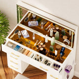 46"Glass Top Vanity Desk with 10 Drawers Makeup Vanity with Mirror and Stool,3 Lighting Modes W2887P311841