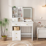 White dressing table, mirror and LED light, 5-drawer dressing table, movable and hidden mirror, 25456089