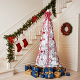 6 FT Fully Decorated Pre-lit Christmas Tree, Pop Up Artificial Xmas Tree with 100 Warm Lights and 34996842