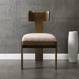Upholstered Dining Chairs Set of 2, Fabric Side Chairs with Beige Seating Light Brown Solid Rubber N779P236964A