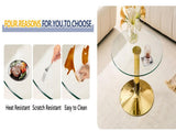 27.5-inch diameter round tempered glass coffee table. 17.7 inches high, supported by a golden metal W1151P439524