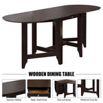 ZUN Retro Drop-Leaf Table Rubber Wood Dining Table with Spacious Tabletop Small Drawer for Small Space W1673P147154