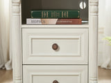 Farmhouse Style 2 Drawer Sofa Side Table Charging Pedestal, Tall Rustic Wood Square Nightstand W2393P324429