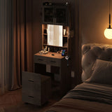 Small Vanity Desk with Sliding Mirror and LED Lights, Makeup Table with Charging Station and Storage 28727409