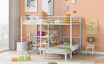 ZUN Full Over Twin Metal Bunk Bed with Built-in Desk, Shelves and Ladder, White 89901495