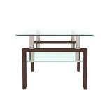 Rectangle Walnut Glass Coffee Table, Clear Coffee Table, Modern Side Center Tables for Room, W24135189