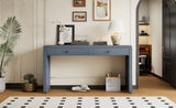 TREXM Curved Table with Storage, Wooden Entryway Table with 2 Drawers, Farmhouse Rustic N715P244723M