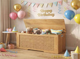 39 Gallon Wooden Toy Box Storage Chest with Soft Close Lid, Rattan Look Kids Storage Bench for 02211941