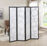 ZUN Arvada 4-Panel Wood Room Divider with Circle Pattern, Black T2574P165155