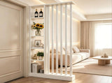 Freestanding White Room Divider with Storage Shelves, Slatted Room Partition Bookcase, Modern W3101P575904