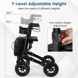 308lbs Foldable Rolling Walker 9" All-Terrain Tires, 7-Level Height , Wide Seat, 72452808