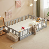 Fence Bed With Door With Board Grey Painted Pine Full Children's Bed 13643984
