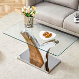 Rectangular Coffee Table.Tempered glass countertop, and artistic MDF legs,perfect for hosting W1151P216459