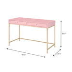 ZUN Pink High Gloss and Gold 2-drawer Writing Desk B062P184535