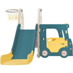 ZUN Kids Slide with Bus Play Structure, Bus Toy with Slide for Toddlers, Bus Slide Set with Basketball 01214672