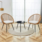 Modern 3-Piece Set 17.7" Anti-Spill Round Coffee Table 2 Rattan Swivel Chairs, Outdoor Patio W1151P250965