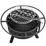 ZUN 30in Outdoor Metal Fire Pit with Cooking Grates Black 29194477