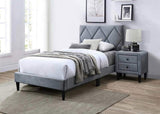 Twin Size Bed w Adjustable Headboard 1pc Bedframe, Grey Velvet Upholstered Youth Bedroom Furniture B011P190162