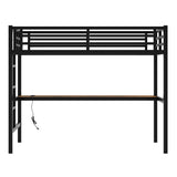 Metal Twin XL Size Loft Bed with Power Outlet and LED Lighted, Space-Saving, Noise Reduced, Black W1580P251090