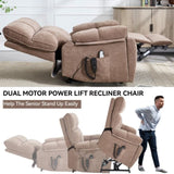 ZUN Brown Heat Massage Dual Motor Infinite Position Up to 350 LBS Large Electric Power Lift Recliners W1803P264024