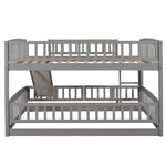 ZUN Bunk Bed with Slide,Full Over Full Low Bunk Bed with Fence and Ladder for Toddler Kids Teens Gray 86635158