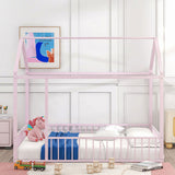 Full Size Metal Bed House Bed Frame with Fence, for Kids, Teens, Girls, Boys,Pink MF304787AAH