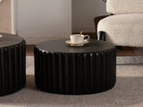 Black Scalloped Round Coffee Table Set Nesting Design, Elegant Curved-Edge Shape for Cozy Living W3081P389077