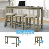 ZUN TOPMAX 4 Pieces Counter Height Table with Fabric Padded Stools,Rustic Bar Dining Set with WF326001AAE