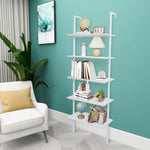 ZUN 5-Shelf Wood Ladder Bookcase with Metal Frame, Industrial 5-Tier Modern Ladder Shelf Wood 70392764